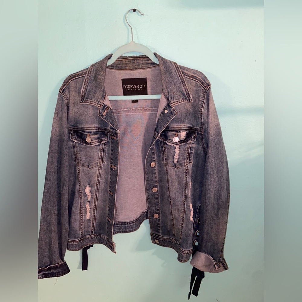 Jean Jacket with cute ribbon lace on the side